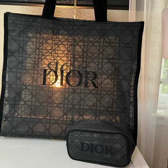 Christian Dior Beauty Parfums Makeup Black Velvet Mesh Large Tote Bag - Picture 14 of 15
